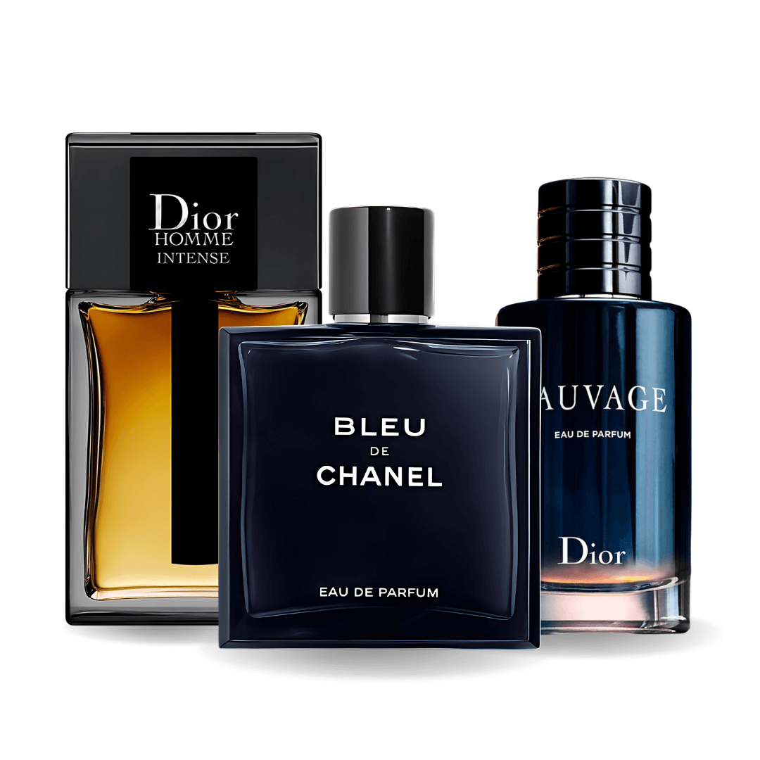 Combo promocional de 3 perfumes Sauvage Dior, Bleu de Chanel, y Dior Homme Intense 100ml