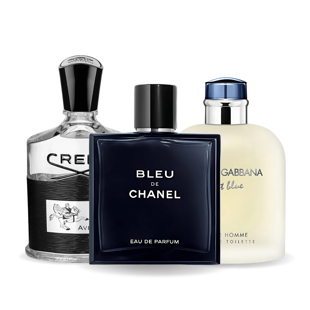 Combo promocional de 3 perfumes Bleu de Chanel, Creed Aventus, y Light Blue Dolce Gabbana 100ml