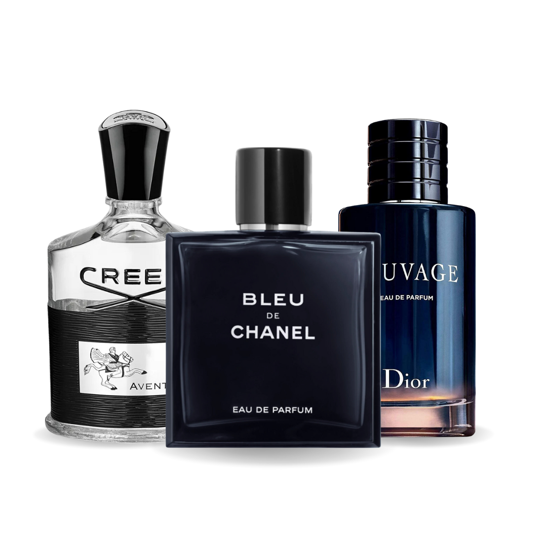 Combo promocional de 3 perfumes Creed AVENTUS, BLEU DE CHANEL y Dior SAUVAGE 100ml