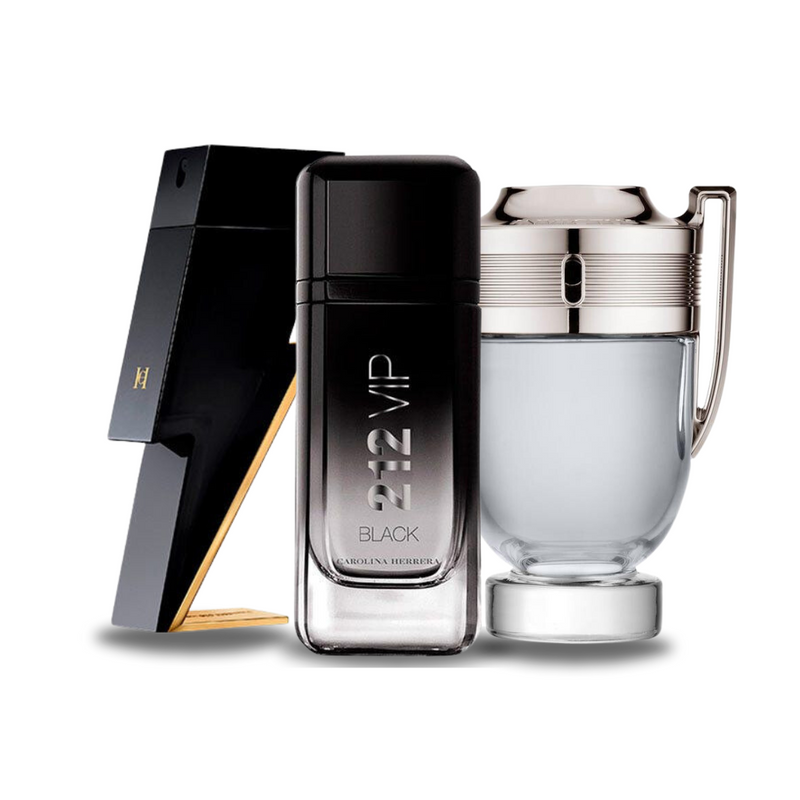 Combo promocional de 3 perfumes BAD BOY, 212 VIP BLACK y Paco Rabanne INVICTUS 100ml