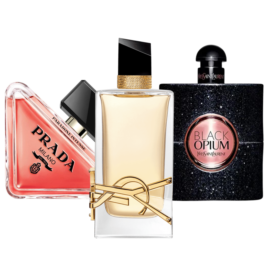 Combo promocional de 3 perfumes Prada Paradox,  Black Opium Yves Saint Laurent, y Libre 100ml