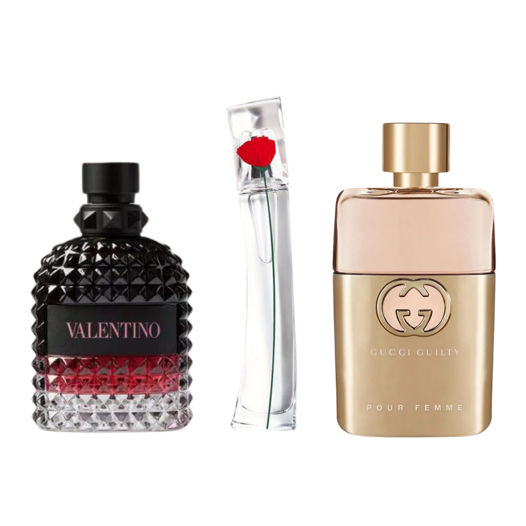 Combo promocional de 3 Gucci Guilt, Valentini Intense, y  Flower Kenzo 100ml